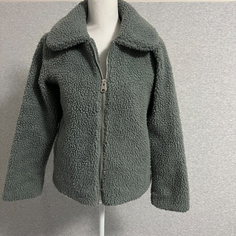 BDG Urban Outfitters Jacket Womens Small Green Sherpa Teddy Bear Cozy Zip